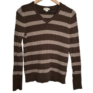 St. John’s Bay Striped Cable Knit V-neck Classic Sweater Women’s Size Medium
